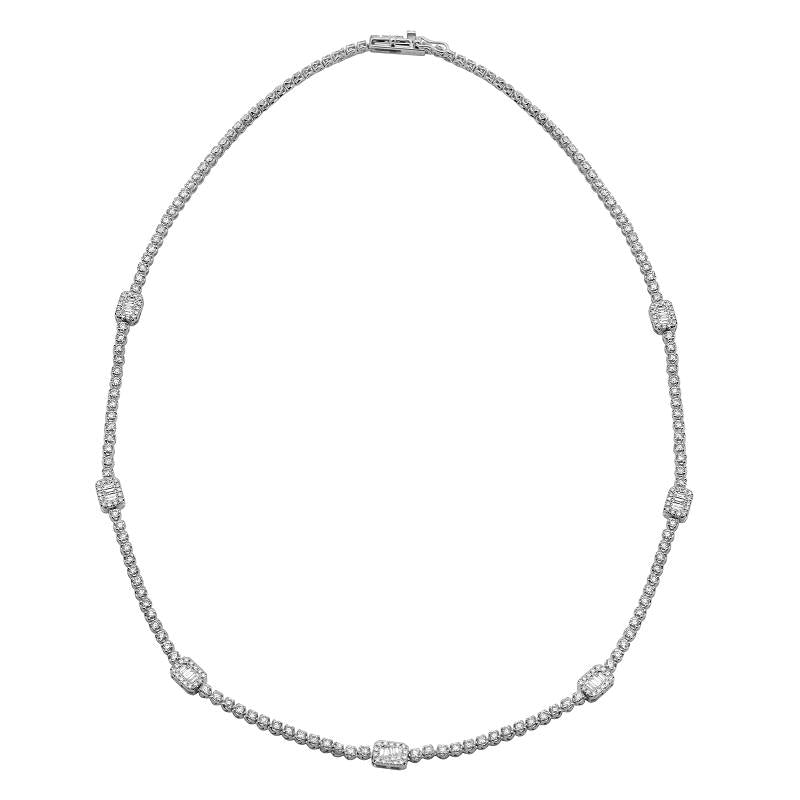 Emerald Cut Detail Diamond Tennis Necklace