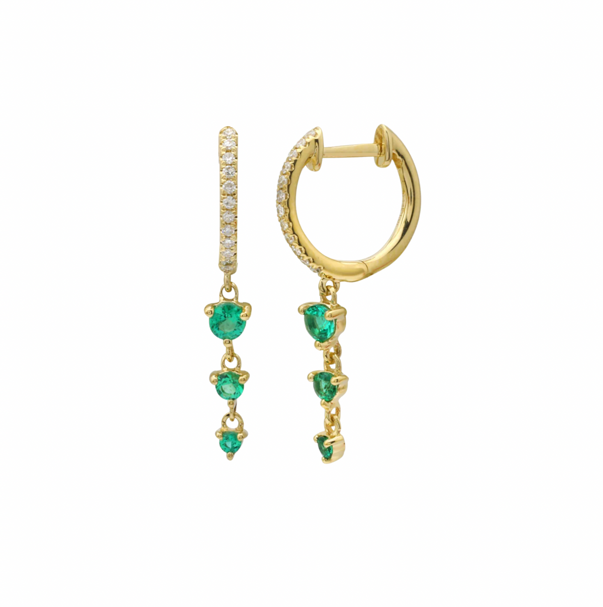 Huggies de Tres Esmeraldas con Diamantes