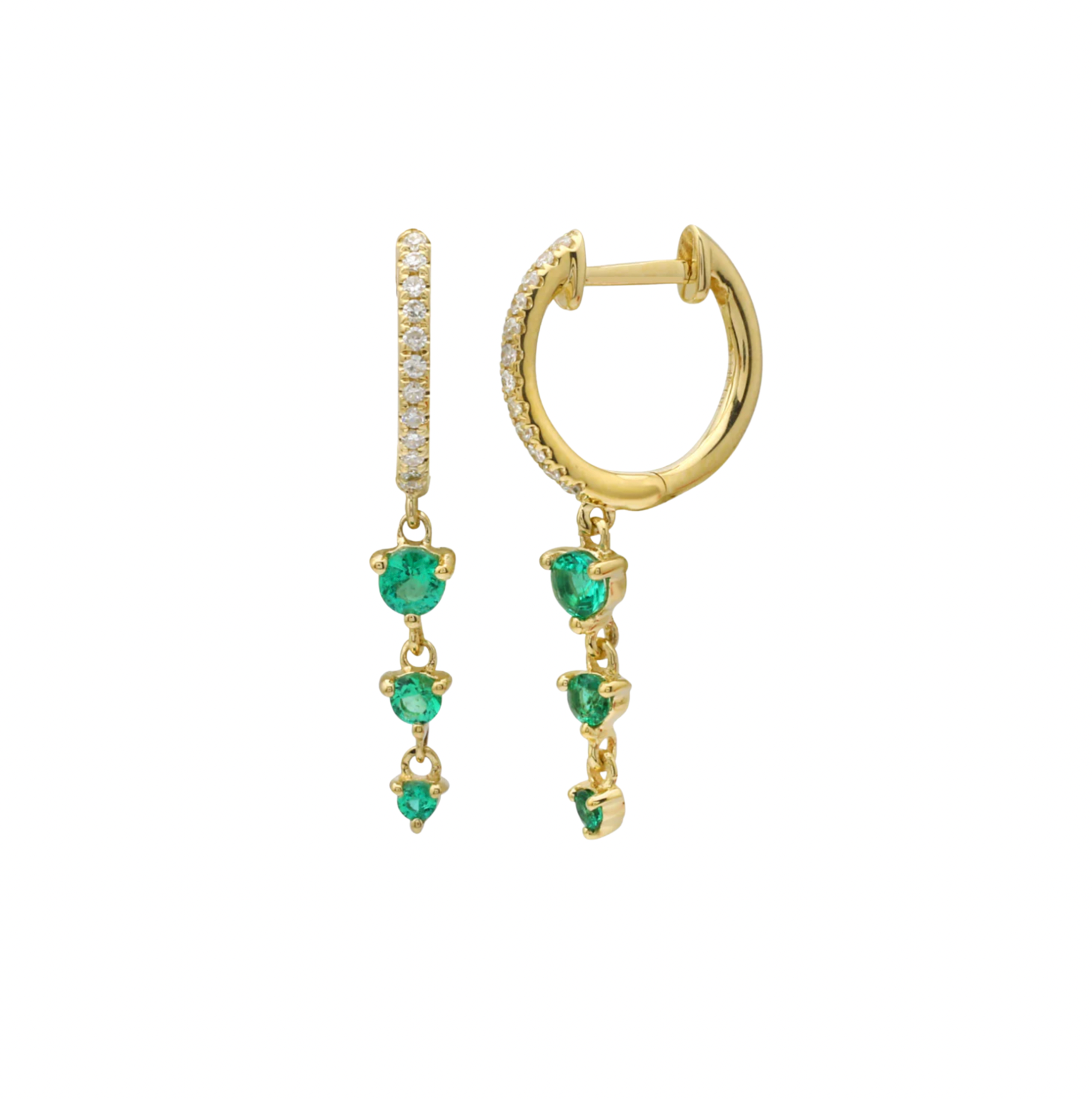 Huggies de Tres Esmeraldas con Diamantes