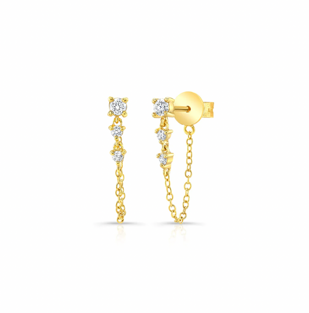 Aretes Colgantes de 3 Diamantes
