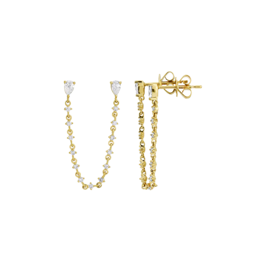 Aretes de Diamantes Doble Piercing con Diamante en Pera