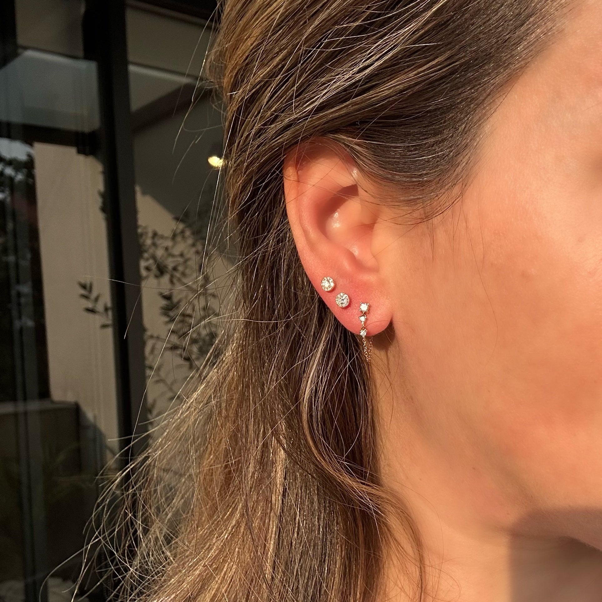 Aretes Colgantes de 3 Diamantes