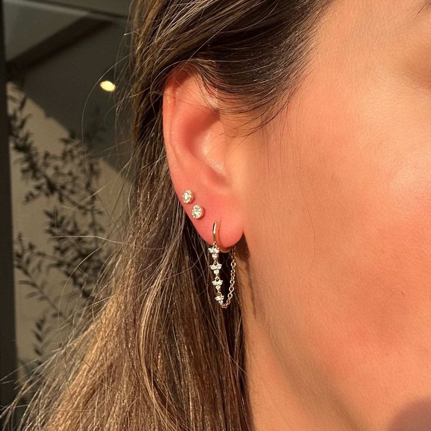 Huggies de Diamantes en Trio Colgantes