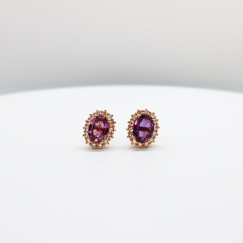 Aretes de Zafiros Morados con Diamante