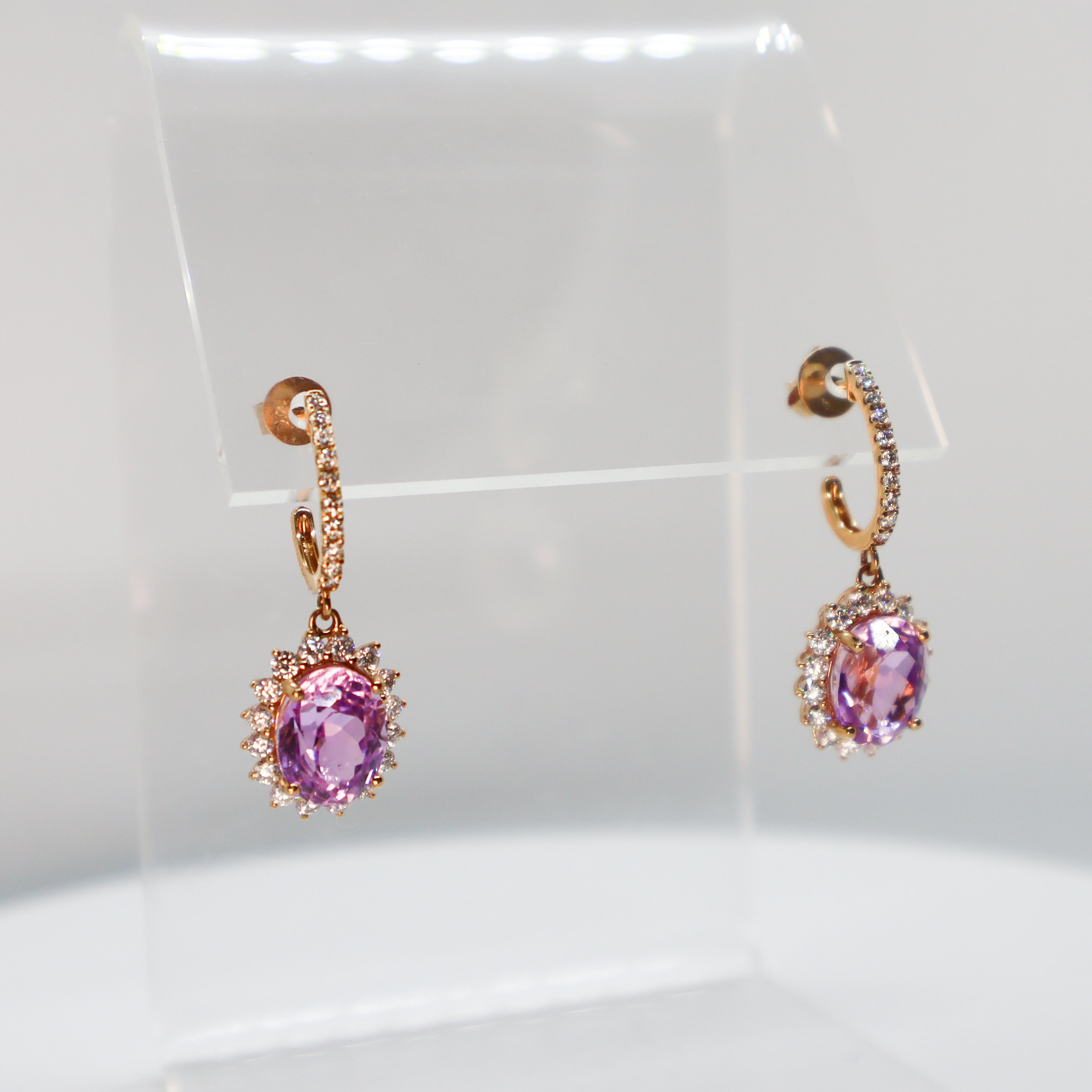 Aretes de Kunzita con Diamantes