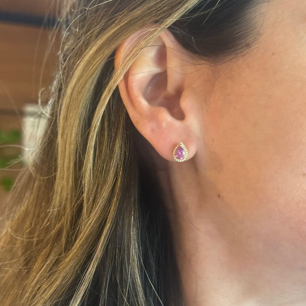 Aretes de Zafiro Rosa con Diamantes