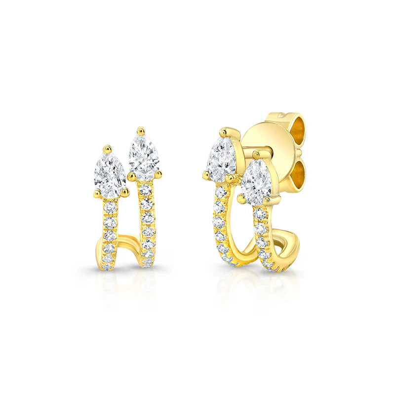 Huggies de Doble Fila con Diamantes Pera